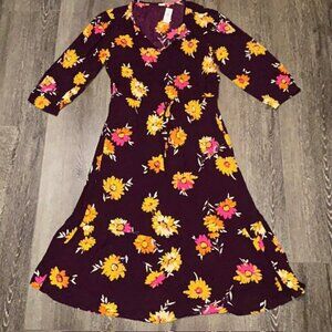 NWT Gap Women's Boho Purple Floral Long Sleeve 3/4 Sleeve Maxi Dress Size XL